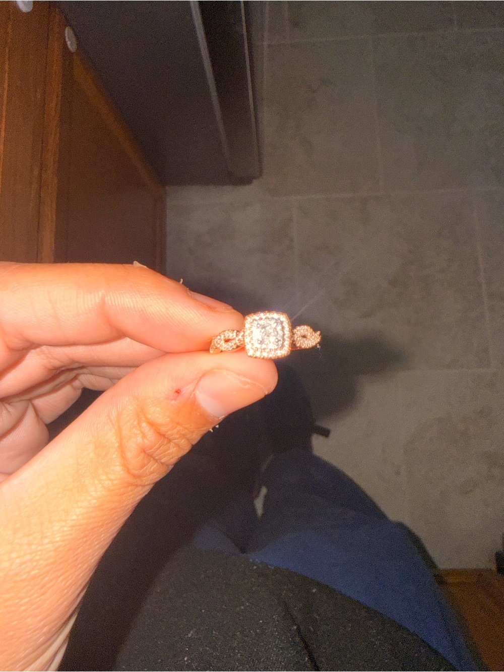 Rose Gold Square Halo Diamond Accent Women's Ring